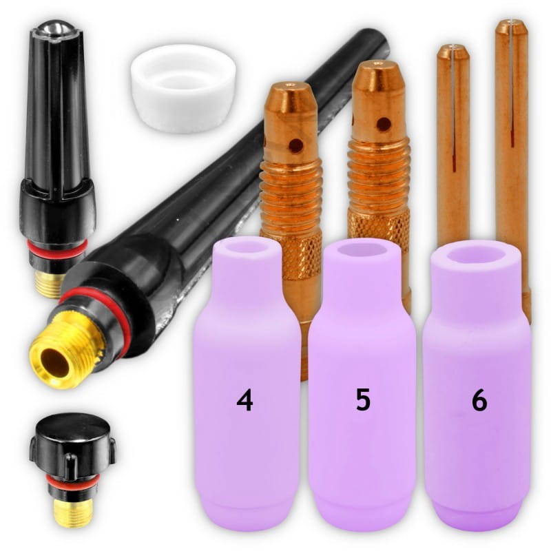 37-teiliges WIG-Schweißzubehör-Set – Mit Düsen, Elektroden & Spannzangen – Für WP-17/18/26 Brenner