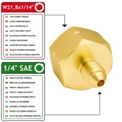 Reduzierung W21,8x1/14 LH Innengewinde auf 1/4" SAE (7/16 UNF) Außengewinde Vogelmann