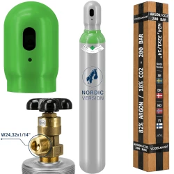 Volle Gasflasche Argon/CO2 10L 200bar W24.32x1/14 Vogelmann